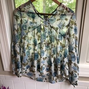 Sheer blue floral blouse
